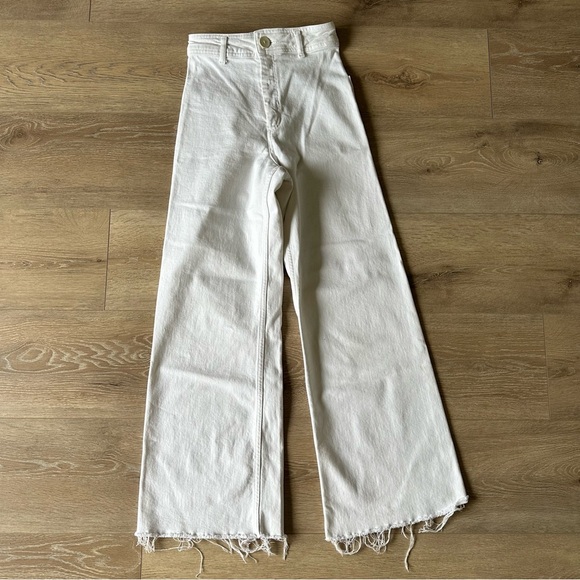 Zara The Marine Straight Wide Leg White High Waisted Jeans Sz 2 - Picture 11 of 11